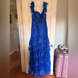NWOT Royal Blue Embellished Tiered Evening Gown